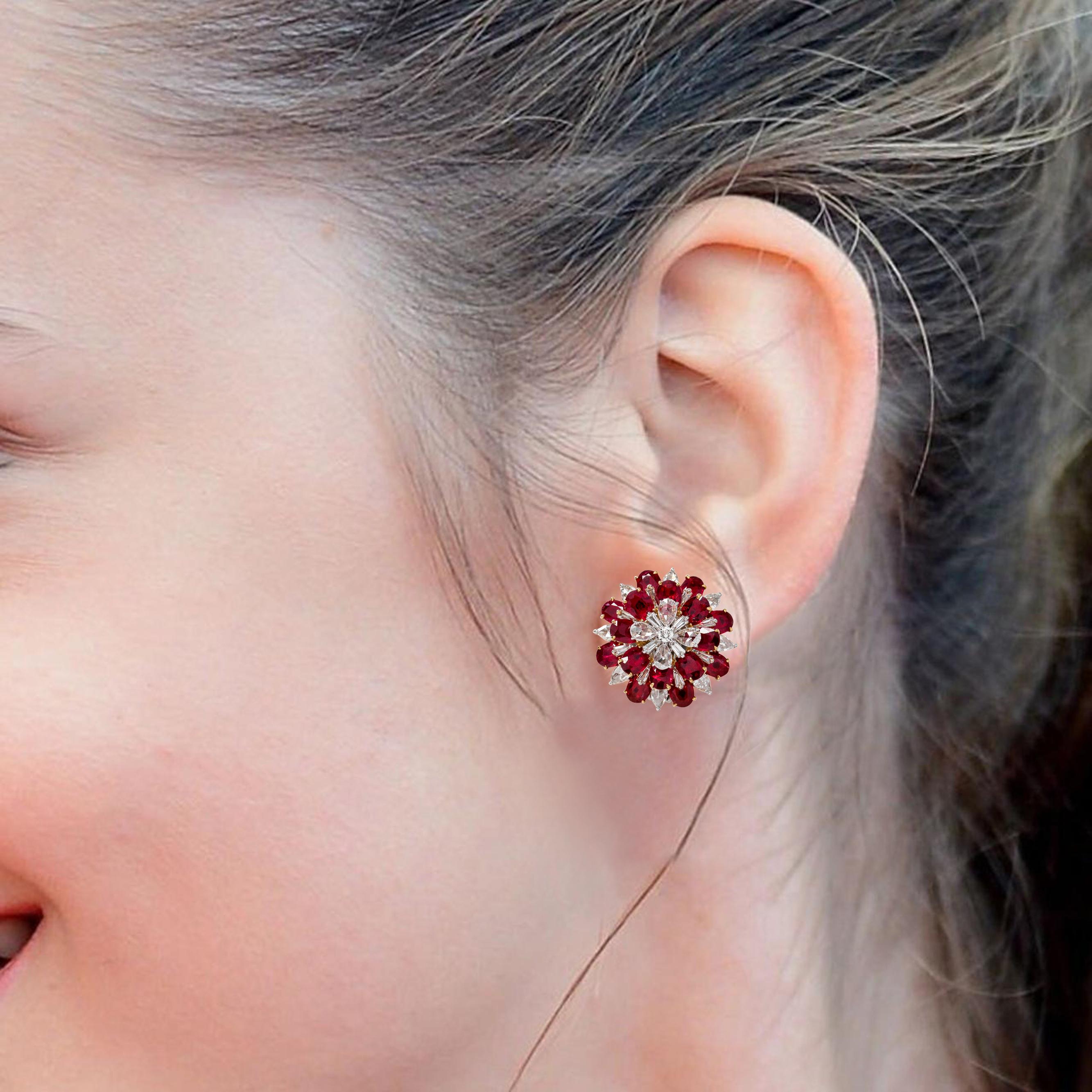 ruby flower stud earrings