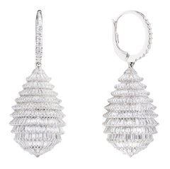 18 Karat White Gold 7.41 Carat Baguette-Cut Diamond Drop Cocktail Earrings