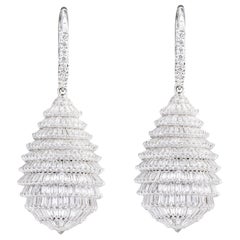 18 Karat White Gold 7.41 Carat Baguette-Cut Diamond Drop Cocktail Earrings