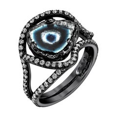 18 Karat White Gold 7.50ct Tourmaline Slice Ring Accented with Diamonds