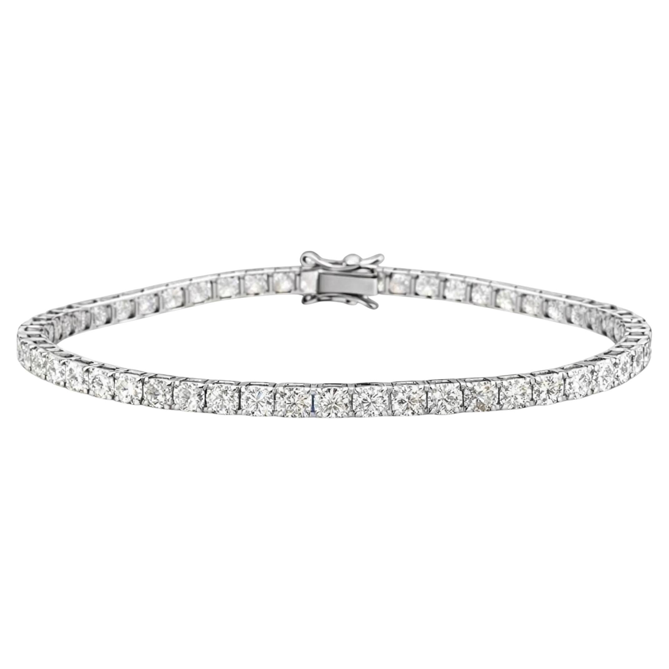 7.66 Ct Natural Diamond Line Tennis Bracelet, Solid 18K White Gold Fine Jewelry