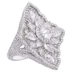 18 Karat White Gold 7.73ct Rose Cut Diamond Cocktail Ring