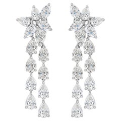 18 Karat White Gold 7.74 Ct Natural SI/H Diamond Cluster Drop Earrings
