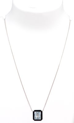 18 Karat White Gold 7.80 Carat Aquamarine and Black Onyx Pendant Necklace