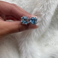 18 Karat White Gold 7.86cts Blue Topaz and Diamond Gossip Earrings by Goshwara