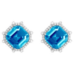18 Karat White Gold 7.86cts Blue Topaz and Diamond Gossip Earrings by Goshwara