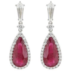 18 Karat White Gold 7.87 Carat Burma Ruby and Diamond Drop Earrings