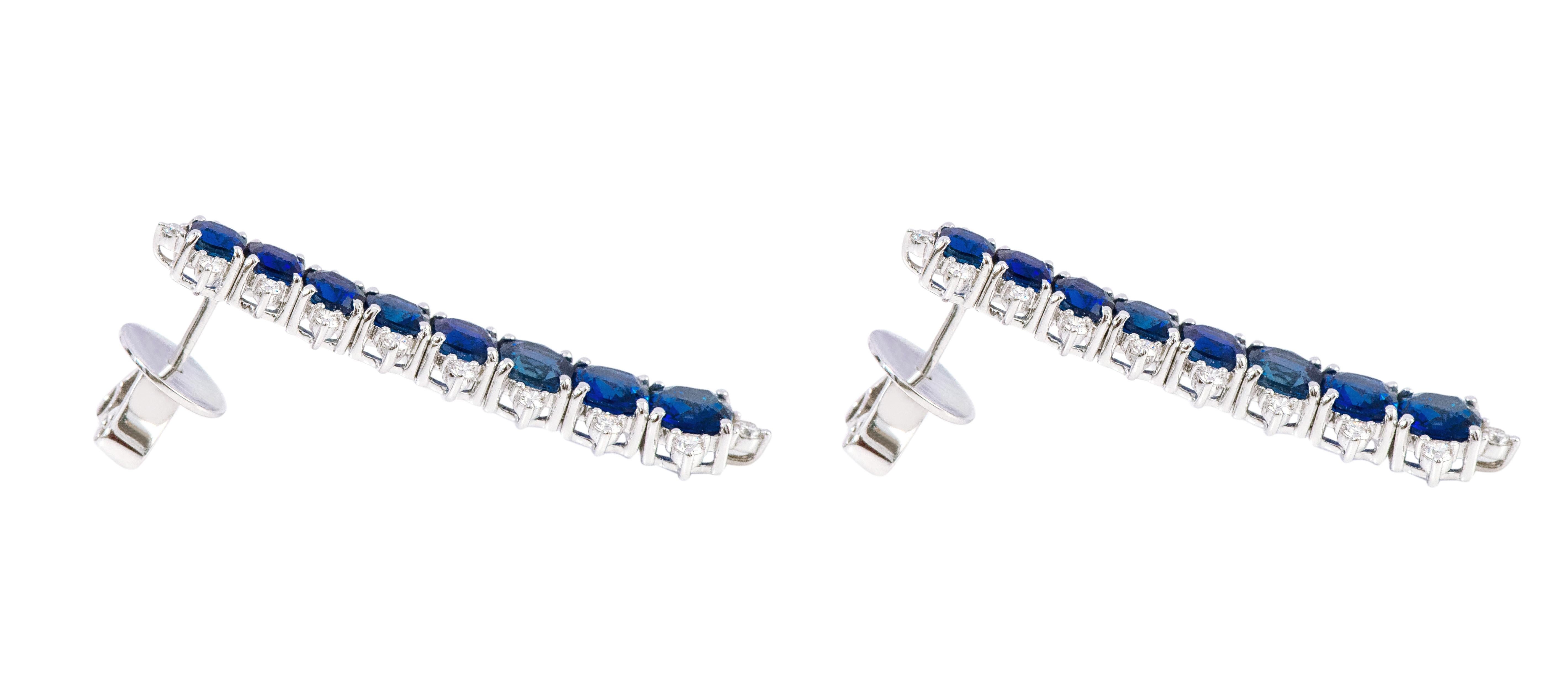 18 Karat White Gold 7.90 Carat Sapphire and Diamond Dangle Earrings In New Condition For Sale In Jaipur, IN
