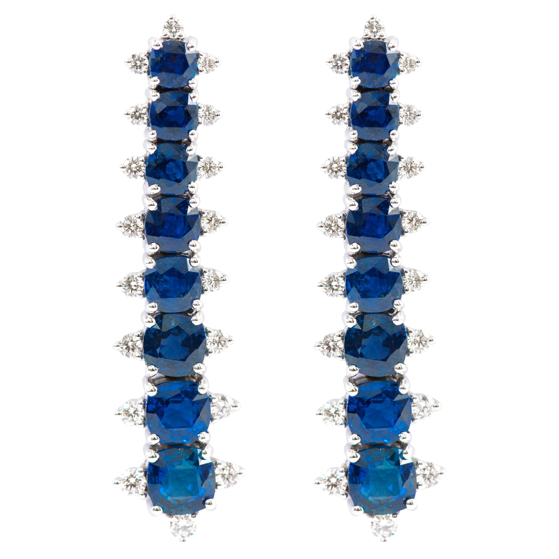 18 Karat White Gold 7.90 Carat Sapphire and Diamond Dangle Earrings