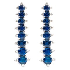 18 Karat White Gold 7.90 Carat Sapphire and Diamond Dangle Earrings