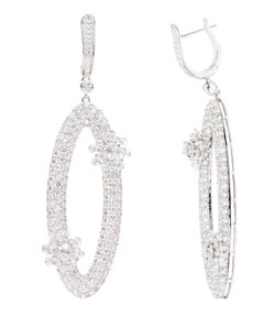 18 Karat White Gold 7.99 Carats Diamond Dangle Cocktail Earrings