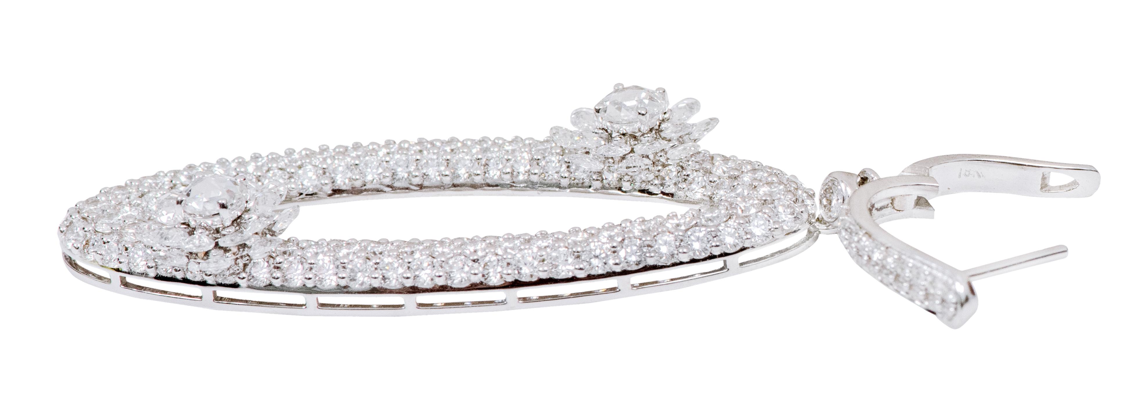 18 Karat White Gold 7.99 Carats Diamond Dangle Cocktail Earrings For Sale 3