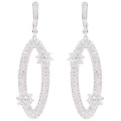 18 Karat White Gold 7.99 Carats Diamond Dangle Cocktail Earrings