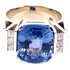 18 Karat White Gold 8 Carat Ceylon Blue Sapphire Diamond Ring
