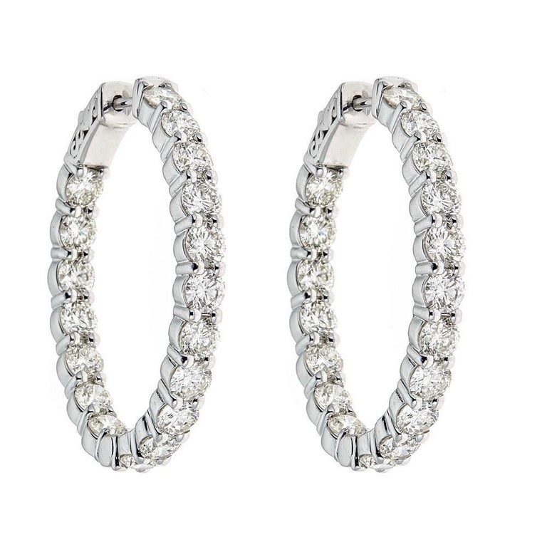 8 TCW Classic Round Diamond Hoop Earrings in 18 karat White Gold ...