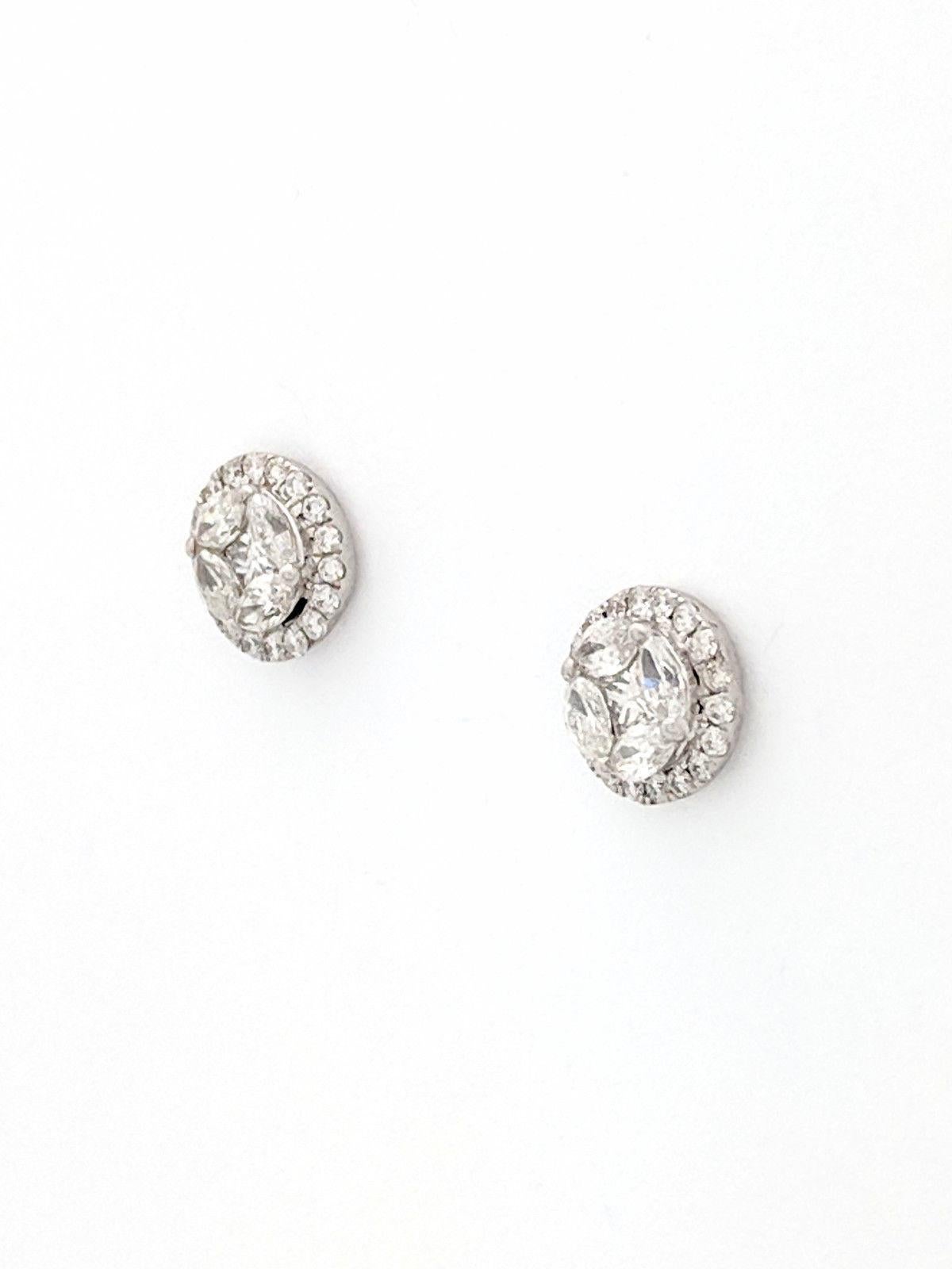 Princess Cut 18 Karat White Gold .80 Carat Illusion Set Diamond Halo Stud Earrings