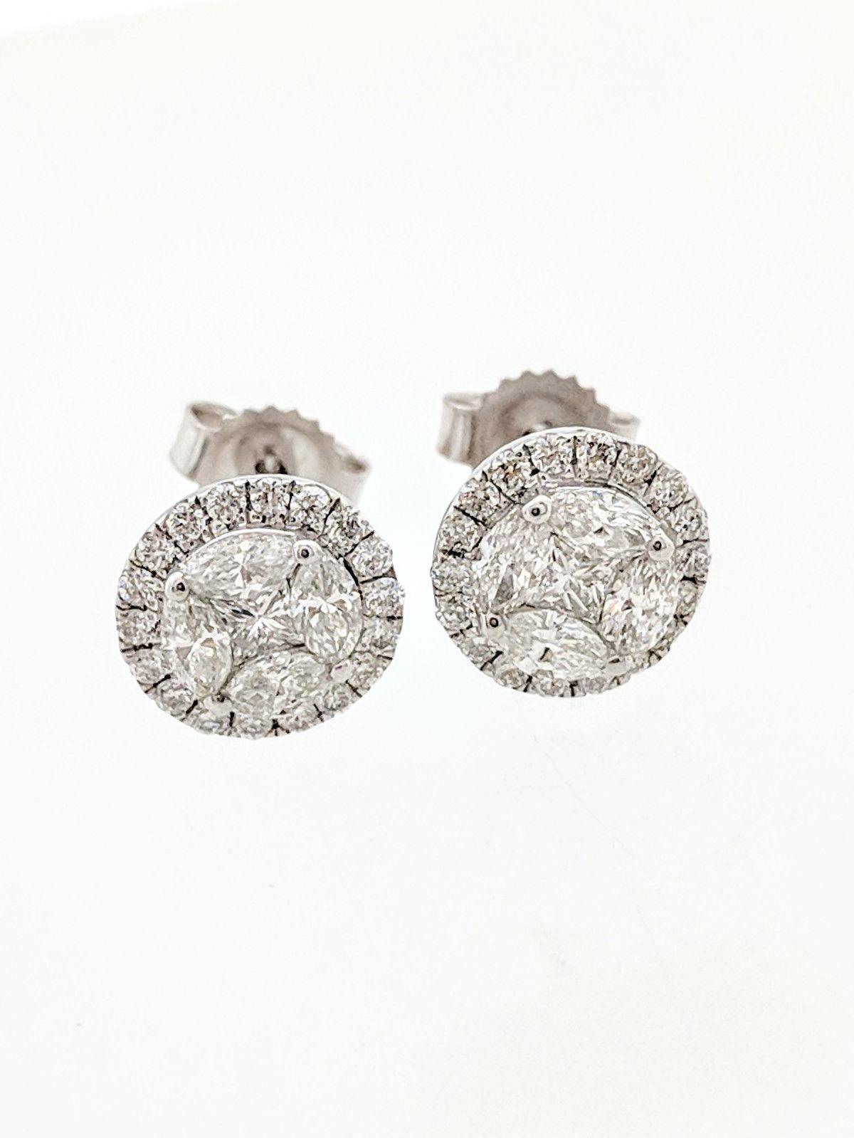 18 Karat White Gold .80 Carat Illusion Set Diamond Halo Stud Earrings In Excellent Condition In Gainesville, FL