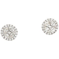 18 Karat White Gold .80 Carat Illusion Set Diamond Halo Stud Earrings