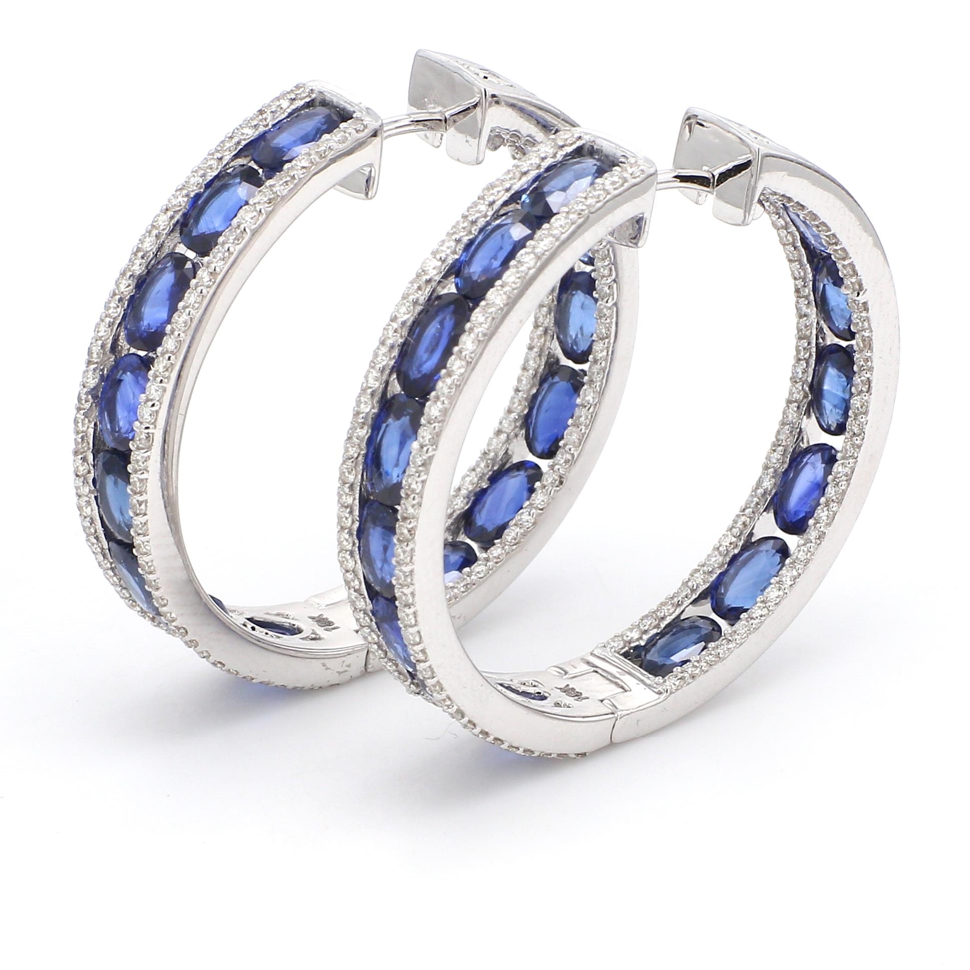 sapphire and diamond hoop earrings white gold