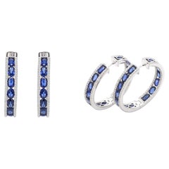 Pendientes de aro de oro blanco de 18 quilates con zafiro azul y diamantes de 8,51 quilates