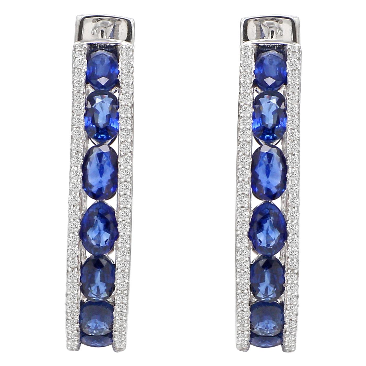 diamond sapphire hoop earrings