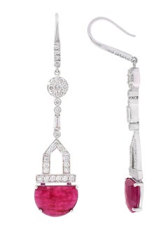 18 Karat White Gold 8.72 Carat Ruby and Diamond Unique-Cut Drop Earrings