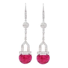 Boucles d'oreilles en goutte en or blanc 18 carats, rubis de 8,72 carats et diamants, taille unique