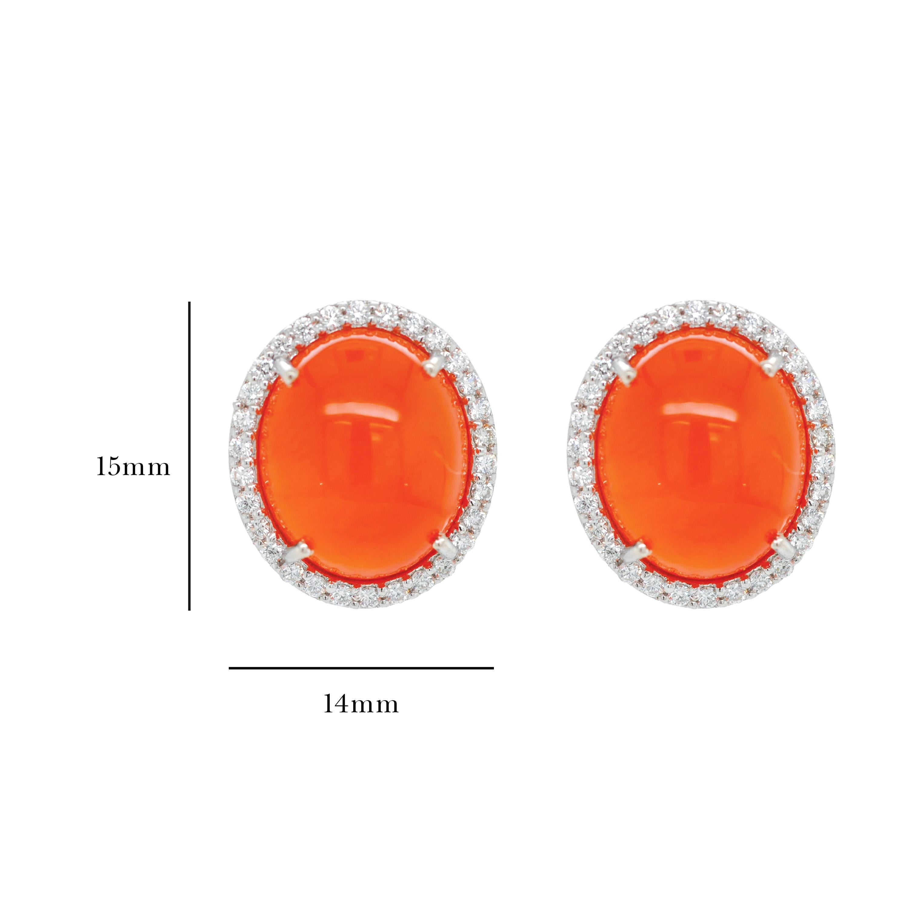 Contemporaneo 14 Karat White Gold 8.91 Carats Oval Mexican Fire Opal Diamond Halo Earrings in vendita