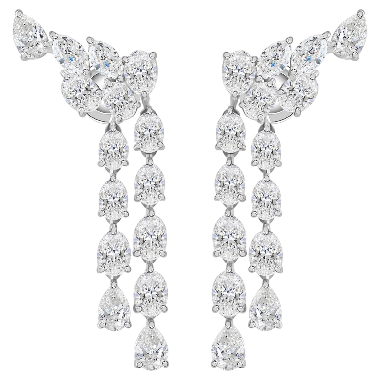 18 Karat White Gold 9.26 Ct Natural SI/H Diamond Ear Climber Drop Earrings