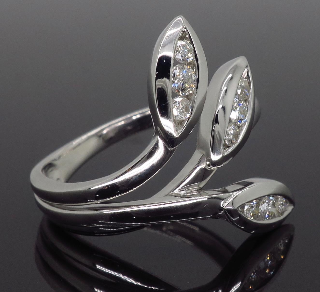 18 Karat White Gold Abstract Leaf Diamond Ring 1