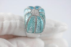 Bague en or blanc 18 carats avec acquamarine et diamants