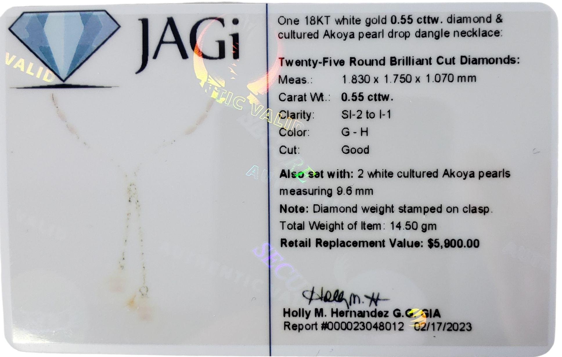 18 Karat White Gold Akoya Pearl and Diamond Necklace #13909 For Sale 1