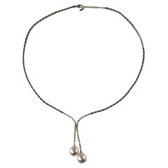 Vintage 18 Karat White Gold Akoya Pearl and Diamond Necklace #13909