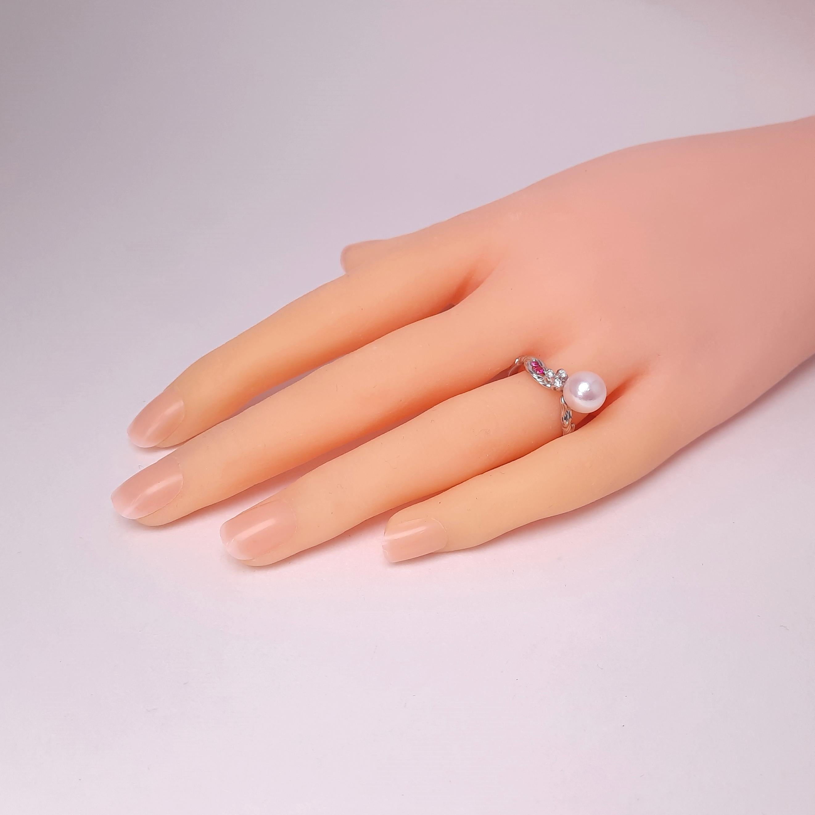 Women's 18 Karat White Gold Akoya Pearl Diamond Flower Ring by MOISEIKIN For Sale
