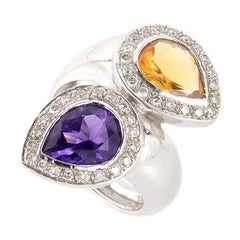 18 Karat White Gold Amethyst and Citrine Diamond Ring MFC15-040513