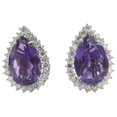 18 Karat White Gold Amethyst and Diamond Earrings