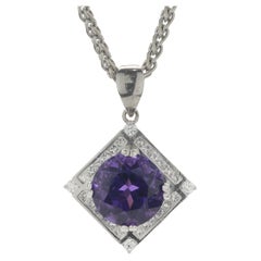 18 Karat White Gold Amethyst and Diamond Necklace