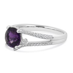 18 Karat White Gold Amethyst and Diamond Split Band Ring