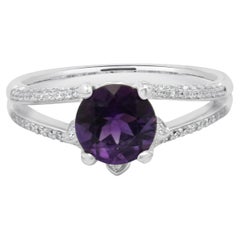 18 Karat White Gold Amethyst and Diamond Split Band Ring