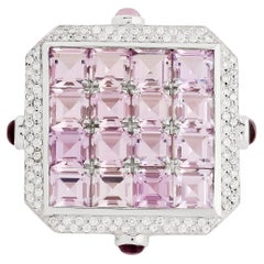 18 Karat White Gold Amethyst and Diamond Square Geometric Pin