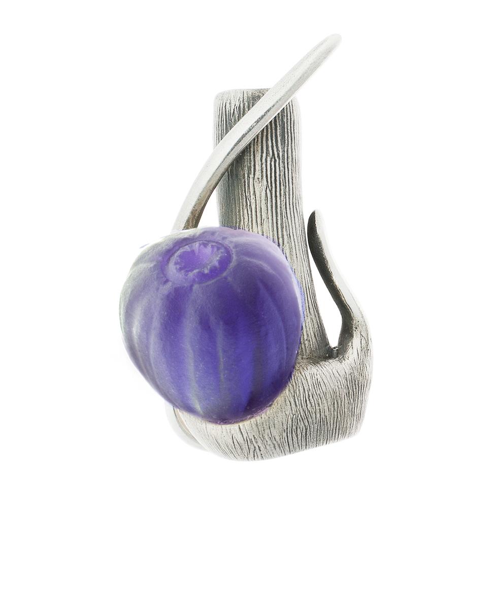 This Fig Brooch is made of 18 karat white gold with amethyst. The collection was featured in a Harper's Bazaar UA editorial.

The fig fruit is a unique, hand-crafted sculpture of the sweetest southern fig, which grows on the elegant twigs of a tree