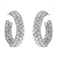 10 TCW Round Double Row Diamond Hoop Style Earrings in 18 karat White Gold