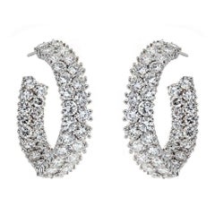 10 TCW Round Double Row Diamond Hoop Style Earrings in 18 karat White Gold