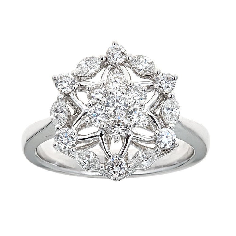 1.01 ctw Floating Cluster Diamond Engagement Ring in 18k White Gold ...