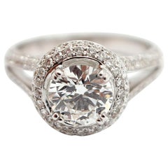 18 Karat White Gold and 1.22 Carat Round Brilliant Diamond Halo Ring 3.72 Carat