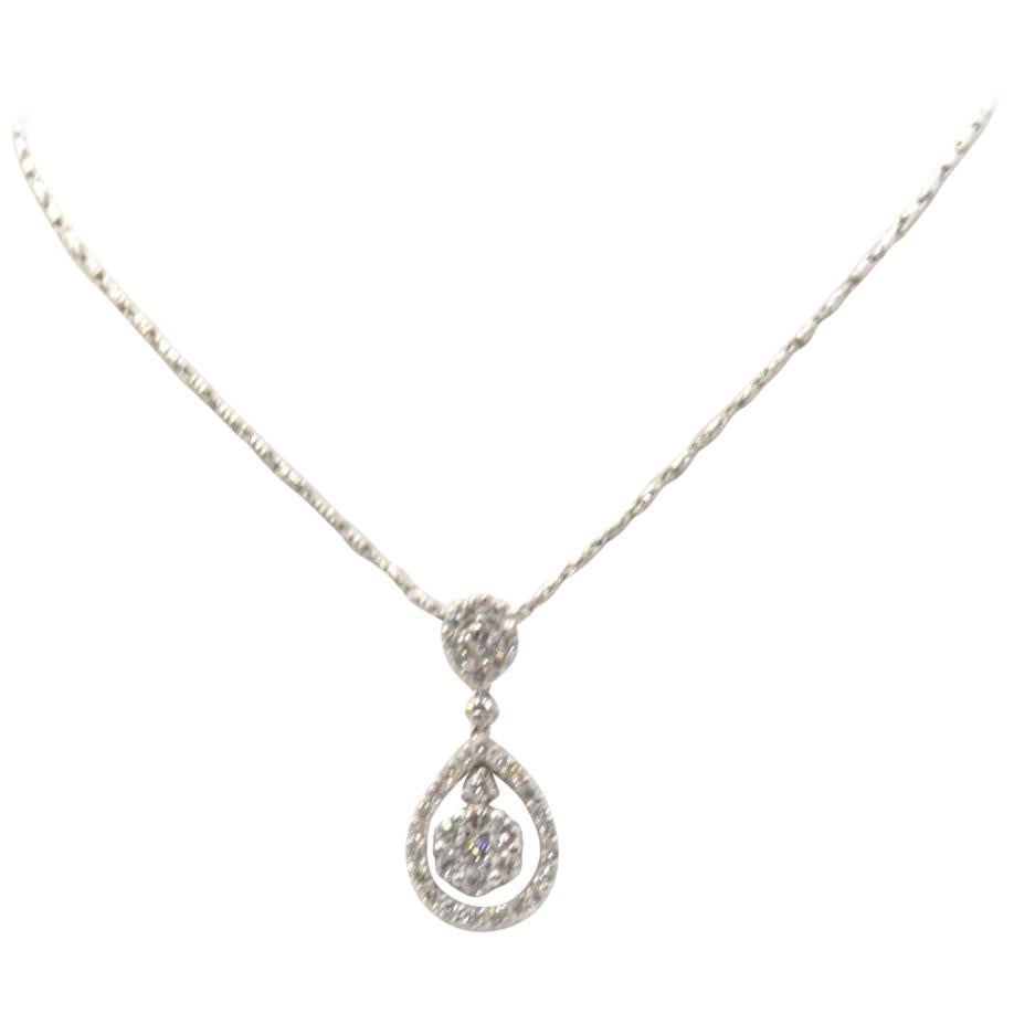 18 Karat White Gold and 1.25 Carat Diamond Drop Necklace