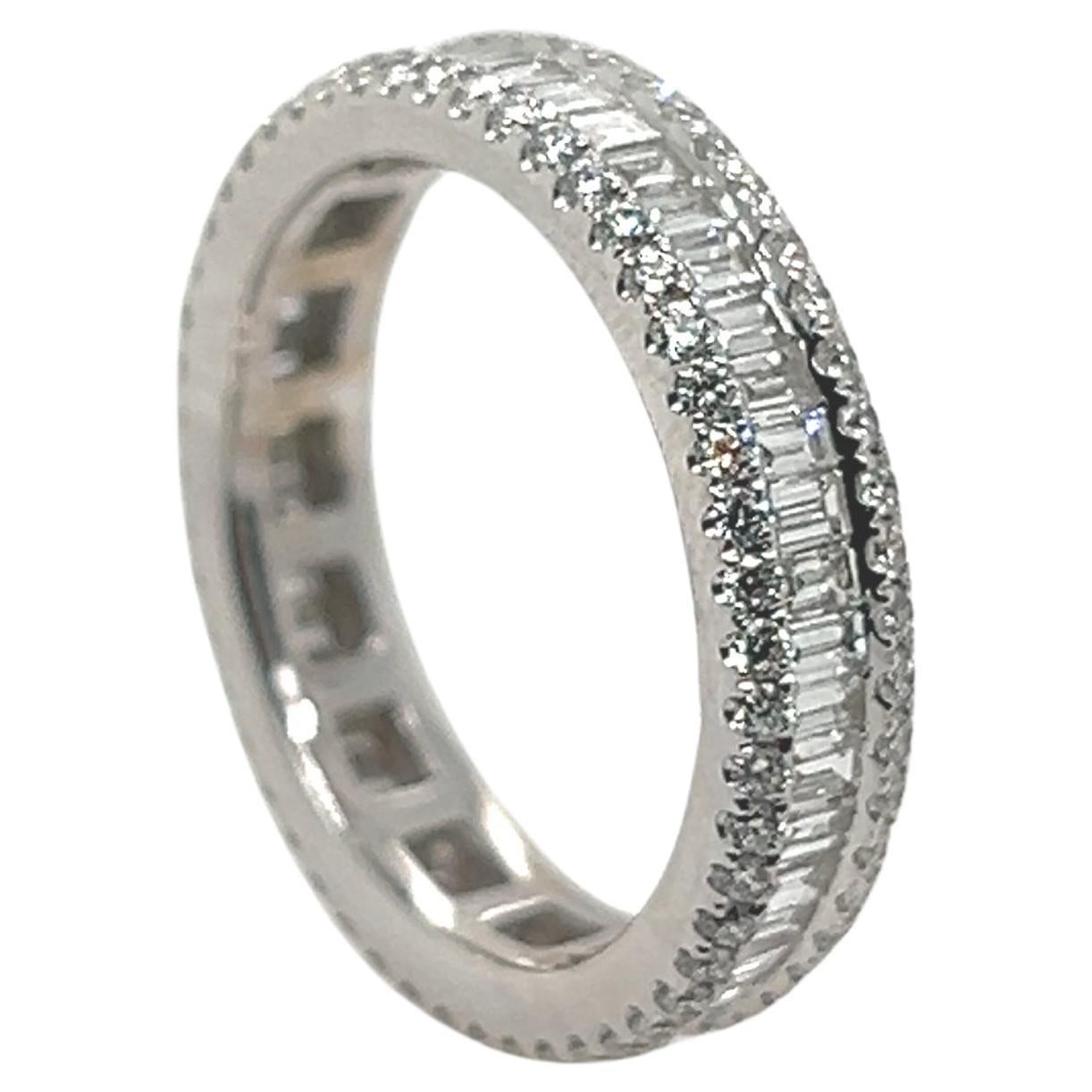 18 Karat White Gold and 1.79 Karat Diamond Wedding Band For Sale