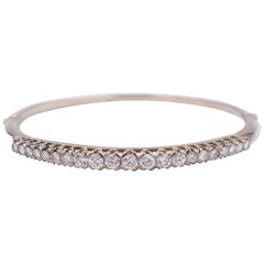 Vintage 18 Karat White Gold and 1.7 Carat Round Cut Diamond Bangle Bracelet