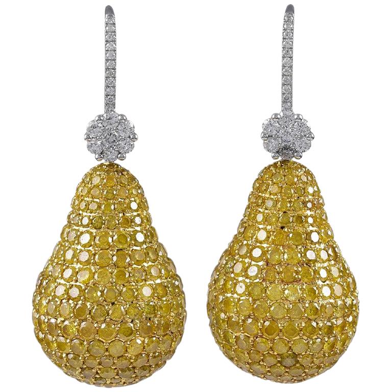 18 Karat White Gold and 18 Karat Yellow Gold 21.43 Carat Diamond Earrings