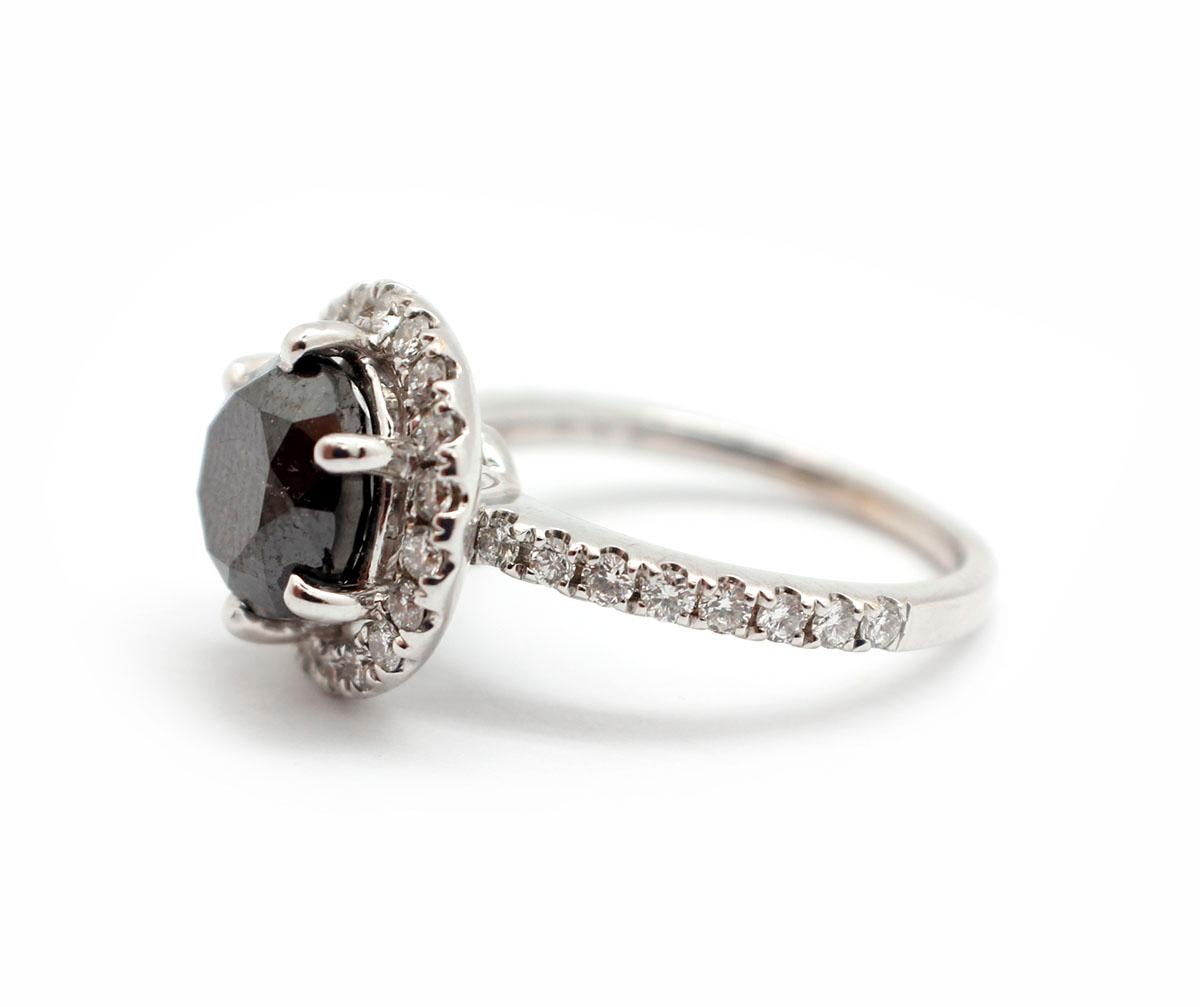 Round Cut 18 Karat White Gold and 3.45 Carat Round Brilliant-Cut Black Diamond Ring